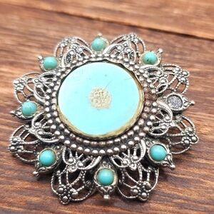 B651 edwardian era lace turquoise‎ brooch missing one stone